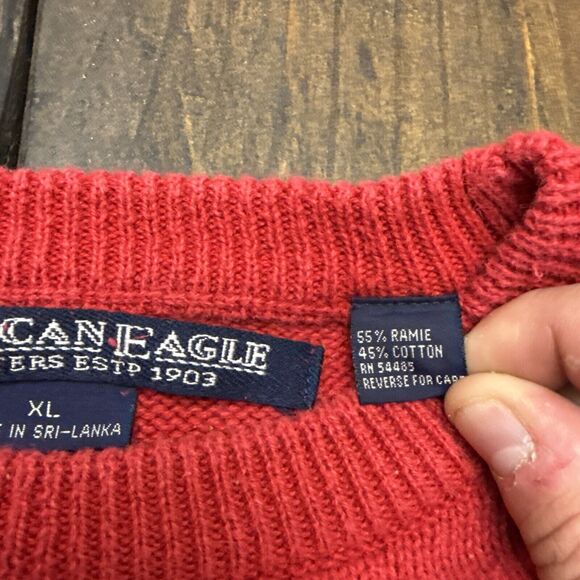 Vintage Men’s American Eagle Red Ramie And Cotton Knit Sweater, Heavy, XL, 90s - Picture 3 of 5